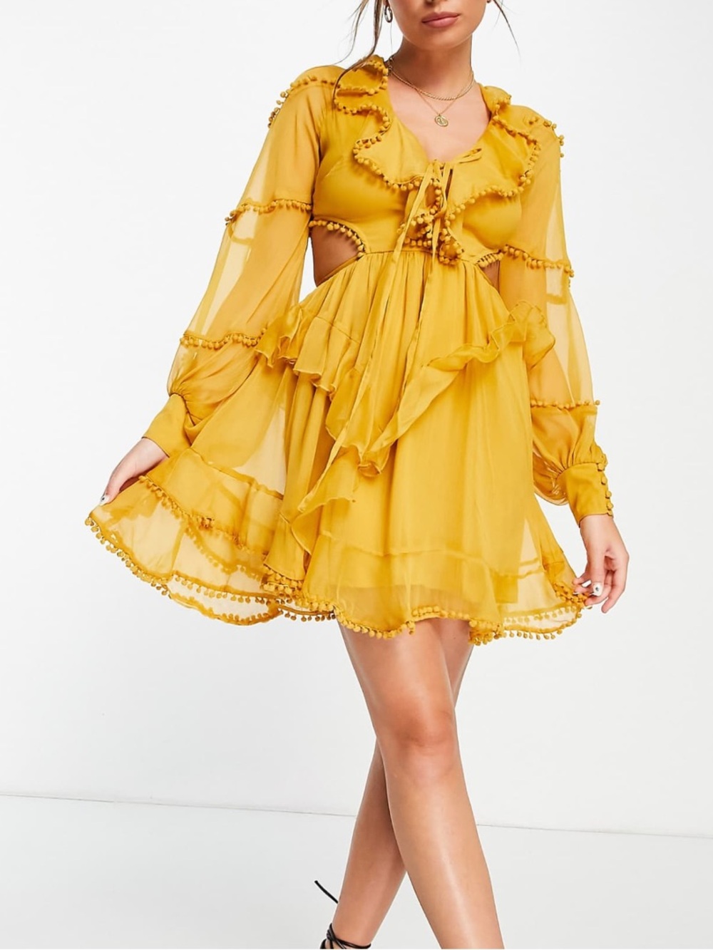 ASOS Golden Yellow Ruffle Mini Dress